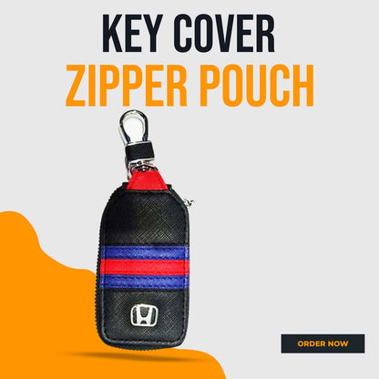 Honda Zipper Jeans Key Cover Pouch Black With Red Blue Strip Keychain - Ring