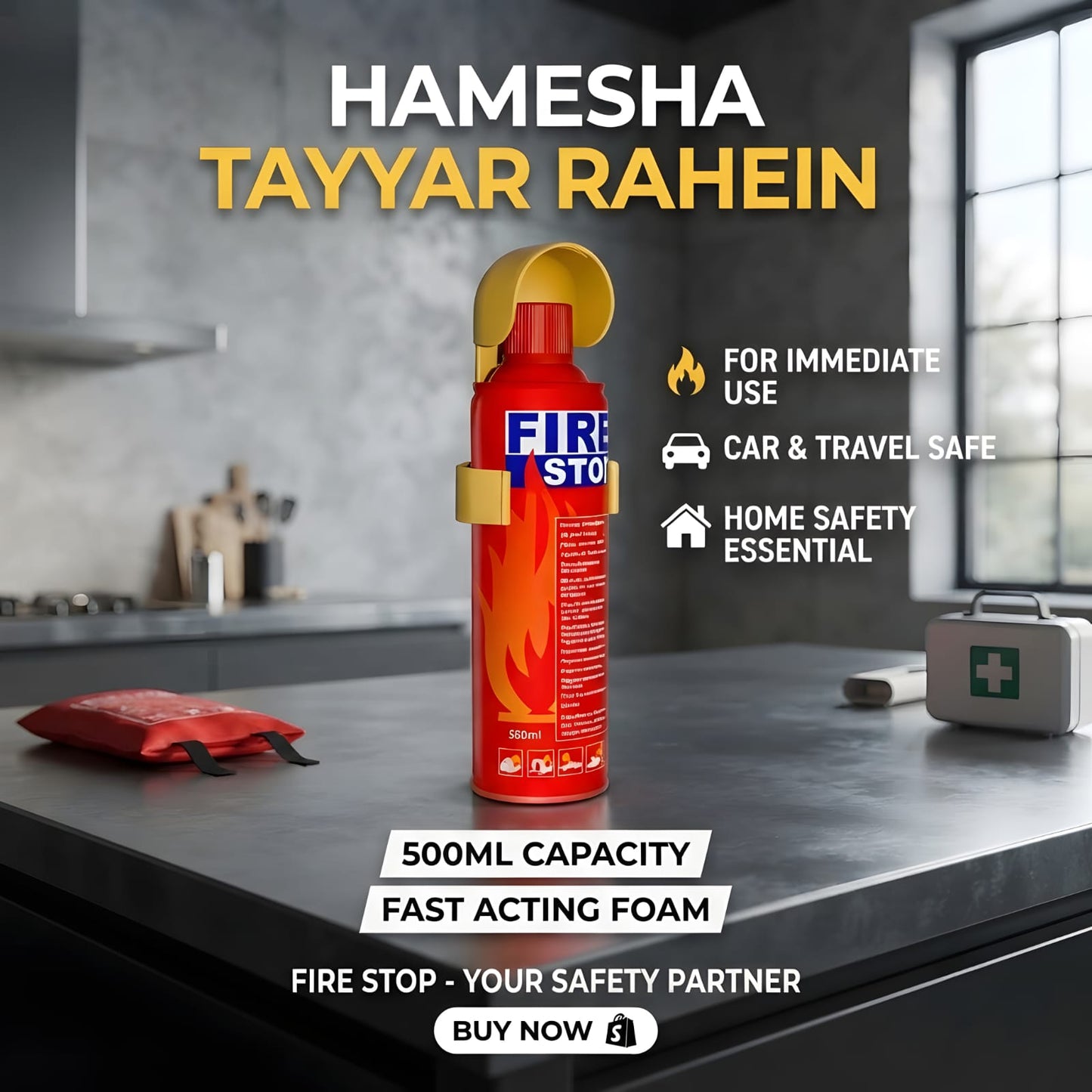 Fire Stop 500ml Portable Fire Extinguisher Spray Foam | Fast Acting Fire Suppressant for Car, Home & Kitchen