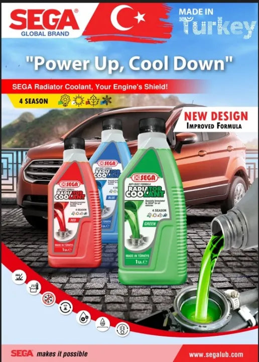 Radiator Coolant Sega 1L Green, Red, Blue (Turkey) Ready To Use (New Packing)